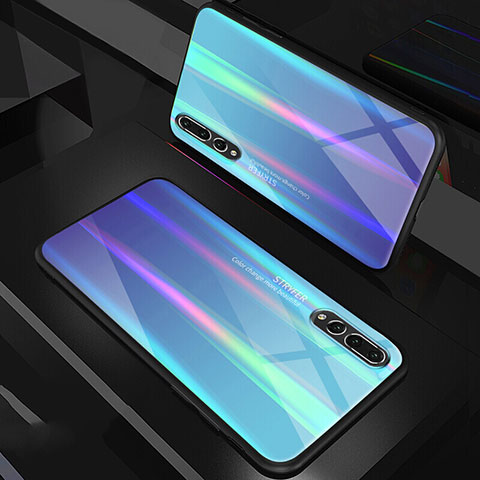 Custodia Silicone Specchio Laterale Sfumato Arcobaleno Cover M01 per Huawei P20 Pro Blu