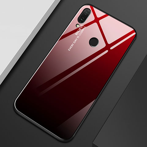 Custodia Silicone Specchio Laterale Sfumato Arcobaleno Cover M01 per Huawei Y9 (2019) Rosso e Nero