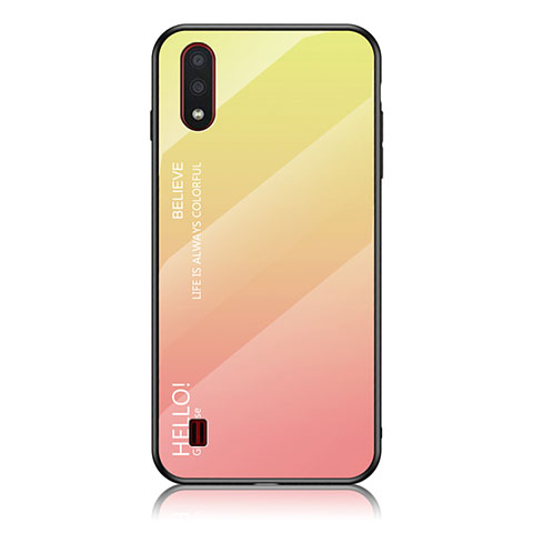 Custodia Silicone Specchio Laterale Sfumato Arcobaleno Cover M01 per Samsung Galaxy A01 SM-A015 Giallo