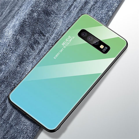 Custodia Silicone Specchio Laterale Sfumato Arcobaleno Cover M01 per Samsung Galaxy S10 5G Ciano