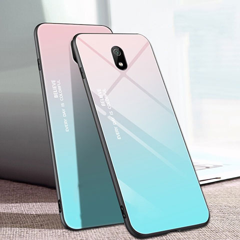 Custodia Silicone Specchio Laterale Sfumato Arcobaleno Cover M01 per Xiaomi Redmi 8A Ciano