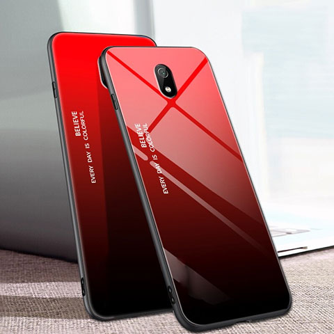Custodia Silicone Specchio Laterale Sfumato Arcobaleno Cover M01 per Xiaomi Redmi 8A Rosso