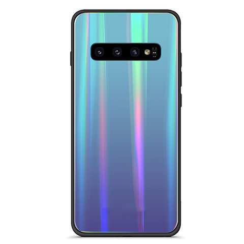 Custodia Silicone Specchio Laterale Sfumato Arcobaleno Cover M02 per Samsung Galaxy S10 5G Blu