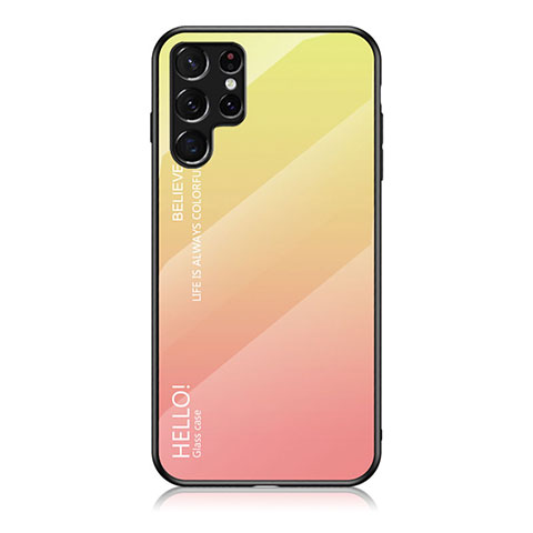 Custodia Silicone Specchio Laterale Sfumato Arcobaleno Cover M02 per Samsung Galaxy S23 Ultra 5G Arancione