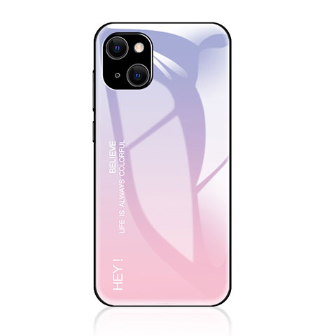 Custodia Silicone Specchio Laterale Sfumato Arcobaleno Cover per Apple iPhone 14 Plus Rosa