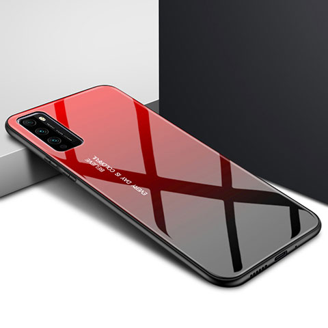 Custodia Silicone Specchio Laterale Sfumato Arcobaleno Cover per Huawei Enjoy 20 Pro 5G Rosso
