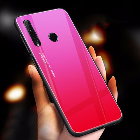 Custodia Silicone Specchio Laterale Sfumato Arcobaleno Cover per Huawei Enjoy 9s Rosa Caldo