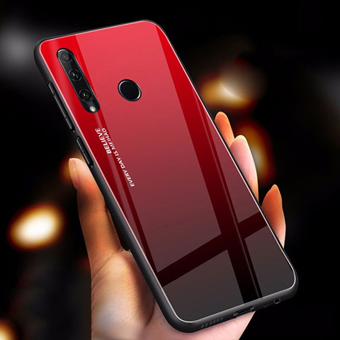 Custodia Silicone Specchio Laterale Sfumato Arcobaleno Cover per Huawei Enjoy 9s Rosso