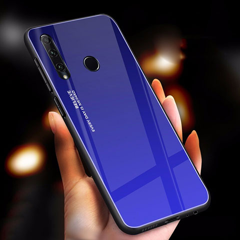 Custodia Silicone Specchio Laterale Sfumato Arcobaleno Cover per Huawei Honor 20E Blu