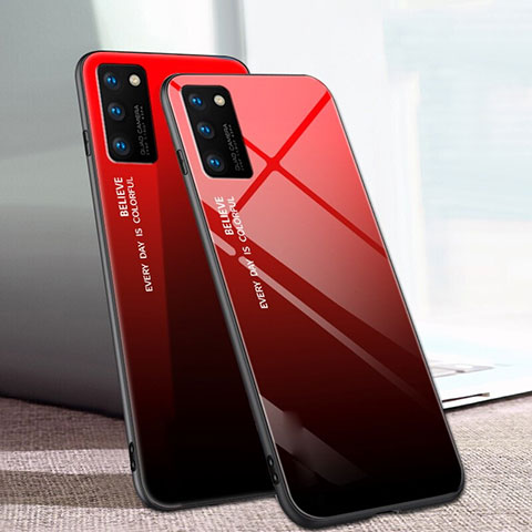 Custodia Silicone Specchio Laterale Sfumato Arcobaleno Cover per Huawei Honor V30 Pro 5G Rosso