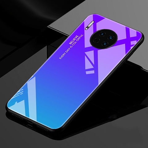 Custodia Silicone Specchio Laterale Sfumato Arcobaleno Cover per Huawei Mate 30 Blu