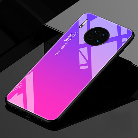 Custodia Silicone Specchio Laterale Sfumato Arcobaleno Cover per Huawei Mate 30 Pro 5G Rosa Caldo