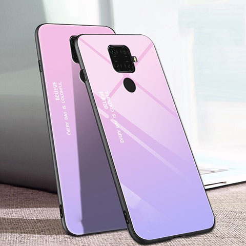 Custodia Silicone Specchio Laterale Sfumato Arcobaleno Cover per Huawei Nova 5i Pro Rosa