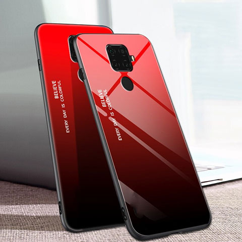 Custodia Silicone Specchio Laterale Sfumato Arcobaleno Cover per Huawei Nova 5i Pro Rosso