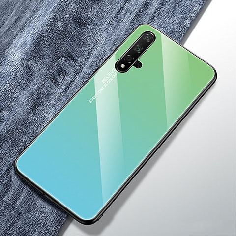 Custodia Silicone Specchio Laterale Sfumato Arcobaleno Cover per Huawei Nova 5T Verde