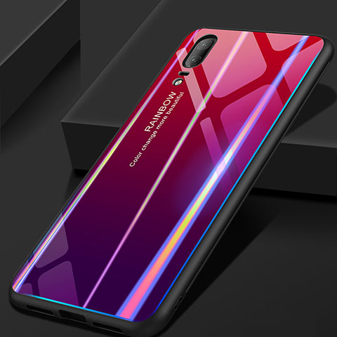 Custodia Silicone Specchio Laterale Sfumato Arcobaleno Cover per Huawei P20 Rosso