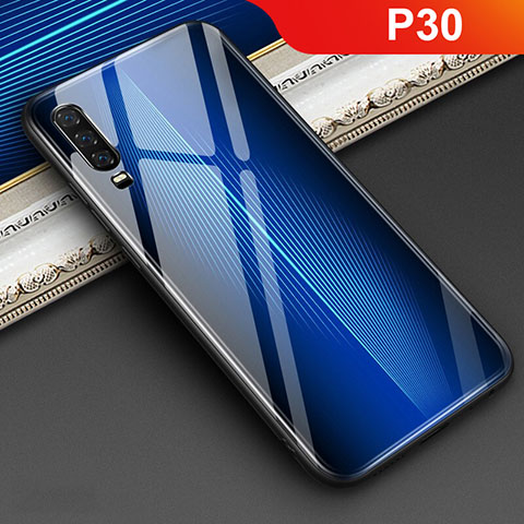Custodia Silicone Specchio Laterale Sfumato Arcobaleno Cover per Huawei P30 Blu