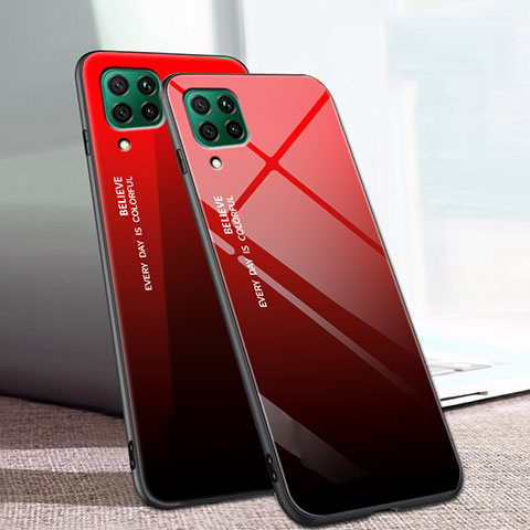 Custodia Silicone Specchio Laterale Sfumato Arcobaleno Cover per Huawei P40 Lite Rosso