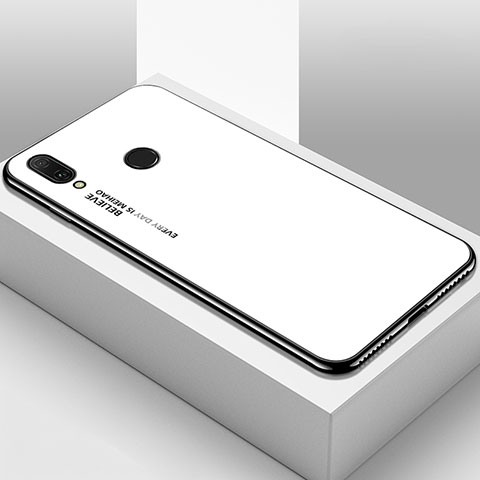 Custodia Silicone Specchio Laterale Sfumato Arcobaleno Cover per Huawei Y9 (2019) Bianco