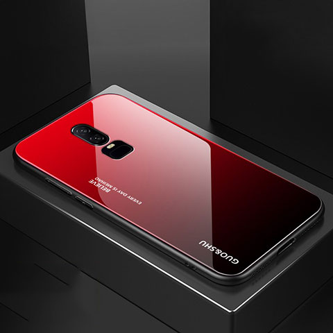 Custodia Silicone Specchio Laterale Sfumato Arcobaleno Cover per OnePlus 6 Rosso