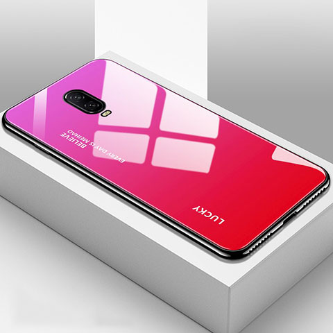 Custodia Silicone Specchio Laterale Sfumato Arcobaleno Cover per OnePlus 6T Rosa Caldo