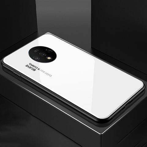 Custodia Silicone Specchio Laterale Sfumato Arcobaleno Cover per OnePlus 7T Bianco