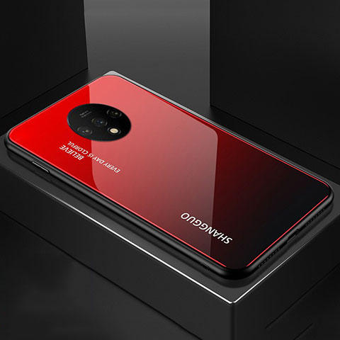 Custodia Silicone Specchio Laterale Sfumato Arcobaleno Cover per OnePlus 7T Rosso