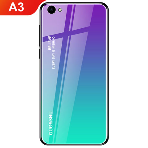 Custodia Silicone Specchio Laterale Sfumato Arcobaleno Cover per Oppo A3 Ciano