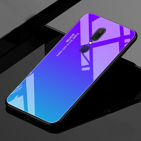 Custodia Silicone Specchio Laterale Sfumato Arcobaleno Cover per Oppo A9 Blu