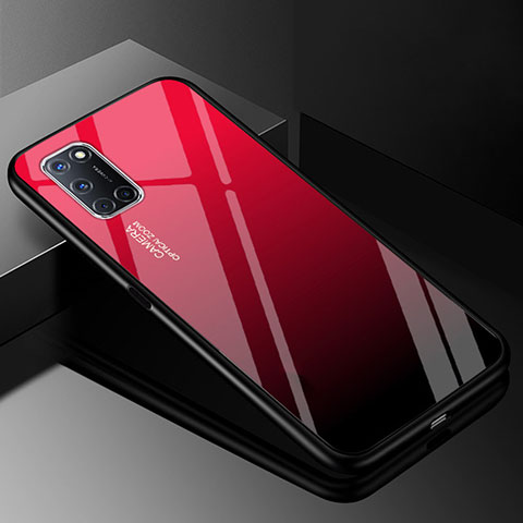 Custodia Silicone Specchio Laterale Sfumato Arcobaleno Cover per Oppo A92 Rosso e Nero