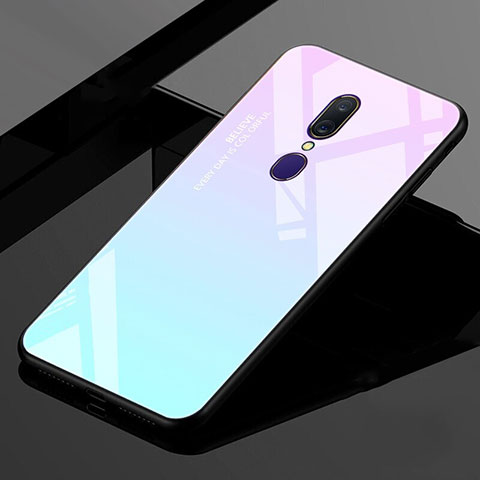 Custodia Silicone Specchio Laterale Sfumato Arcobaleno Cover per Oppo A9X Ciano