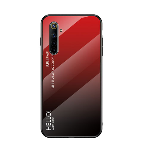 Custodia Silicone Specchio Laterale Sfumato Arcobaleno Cover per Realme 6 Rosso