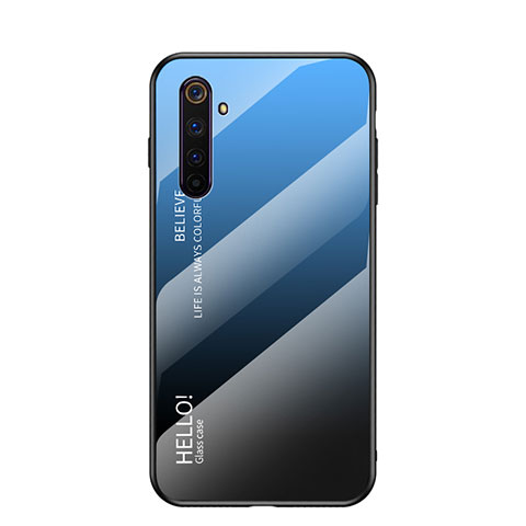 Custodia Silicone Specchio Laterale Sfumato Arcobaleno Cover per Realme 6s Blu
