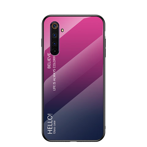 Custodia Silicone Specchio Laterale Sfumato Arcobaleno Cover per Realme 6s Rosa Caldo