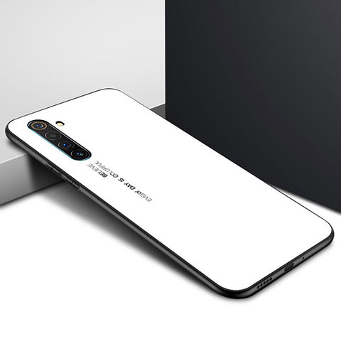 Custodia Silicone Specchio Laterale Sfumato Arcobaleno Cover per Realme X50 Pro 5G Bianco