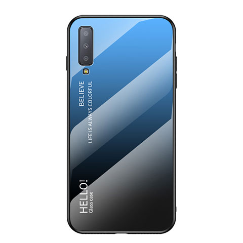 Custodia Silicone Specchio Laterale Sfumato Arcobaleno Cover per Samsung Galaxy A7 (2018) A750 Blu