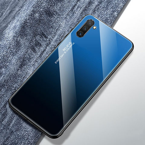 Custodia Silicone Specchio Laterale Sfumato Arcobaleno Cover per Samsung Galaxy Note 10 5G Blu
