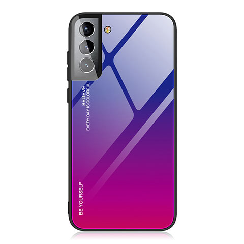 Custodia Silicone Specchio Laterale Sfumato Arcobaleno Cover per Samsung Galaxy S21 5G Rosa Caldo