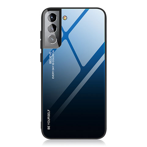 Custodia Silicone Specchio Laterale Sfumato Arcobaleno Cover per Samsung Galaxy S21 Plus 5G Blu