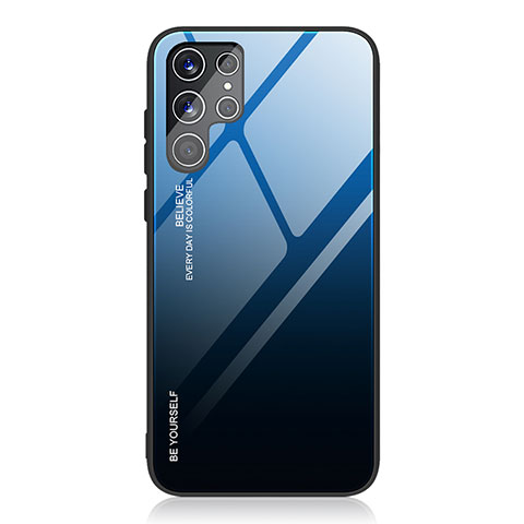 Custodia Silicone Specchio Laterale Sfumato Arcobaleno Cover per Samsung Galaxy S23 Ultra 5G Blu