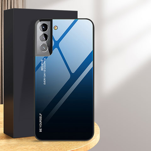 Custodia Silicone Specchio Laterale Sfumato Arcobaleno Cover per Samsung Galaxy S24 5G Blu