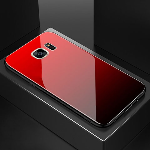 Custodia Silicone Specchio Laterale Sfumato Arcobaleno Cover per Samsung Galaxy S7 Edge G935F Rosso