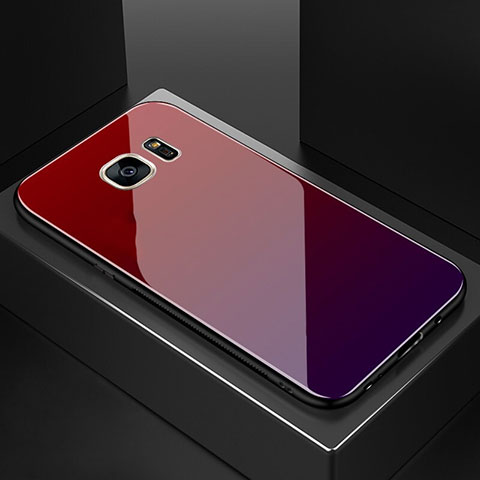 Custodia Silicone Specchio Laterale Sfumato Arcobaleno Cover per Samsung Galaxy S7 Edge G935F Rosso e Nero
