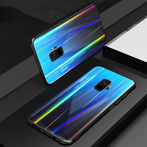 Custodia Silicone Specchio Laterale Sfumato Arcobaleno Cover per Samsung Galaxy S9 Blu