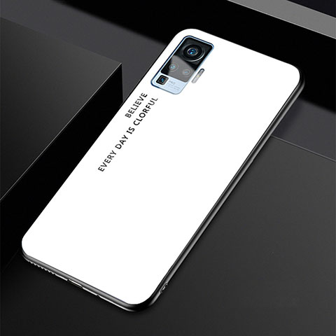 Custodia Silicone Specchio Laterale Sfumato Arcobaleno Cover per Vivo X50 Pro 5G Bianco
