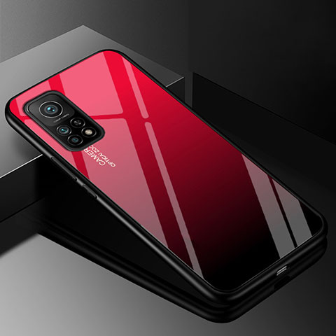 Custodia Silicone Specchio Laterale Sfumato Arcobaleno Cover per Xiaomi Mi 10T Pro 5G Rosso e Nero