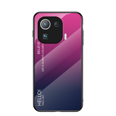 Custodia Silicone Specchio Laterale Sfumato Arcobaleno Cover per Xiaomi Mi 11 Pro 5G Rosa Caldo