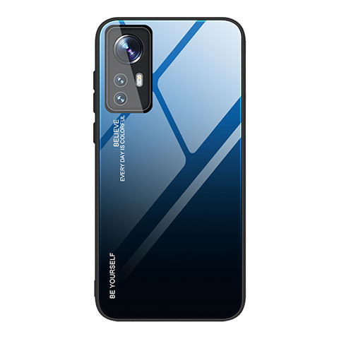 Custodia Silicone Specchio Laterale Sfumato Arcobaleno Cover per Xiaomi Mi 12 Pro 5G Blu