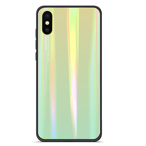 Custodia Silicone Specchio Laterale Sfumato Arcobaleno Cover per Xiaomi Mi 8 Explorer Verde