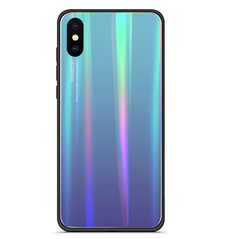 Custodia Silicone Specchio Laterale Sfumato Arcobaleno Cover per Xiaomi Mi 8 Pro Global Version Blu